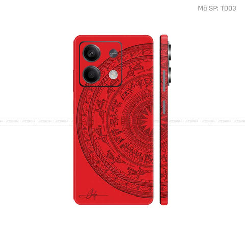 Dán Skin Điện Thoại Xiaomi Redmi 13 Series Vân Nổi Trống Đồng Đỏ | TD03