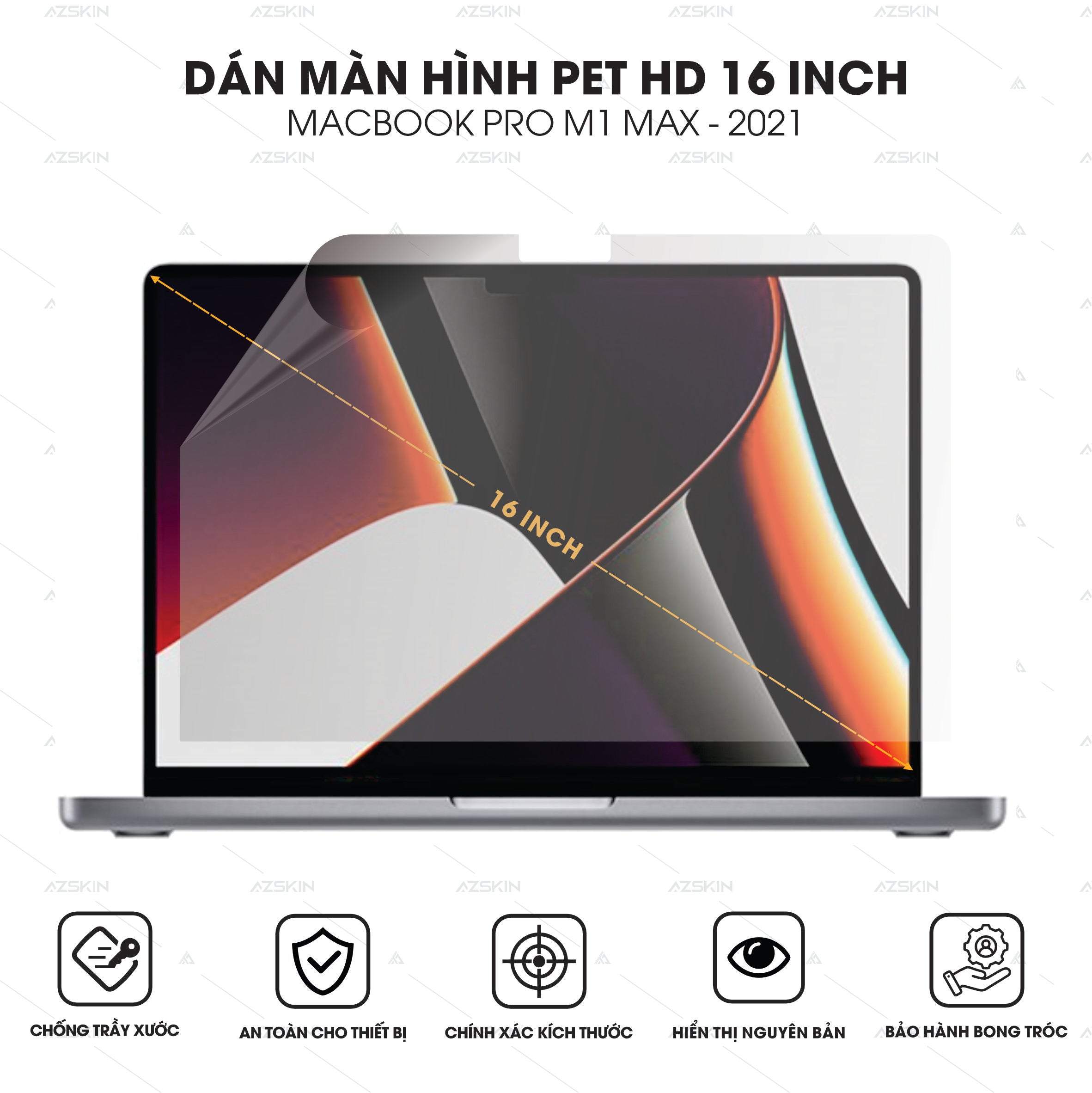 Dán màn hình Macbook Pro 16 inch M1 - M1 Max chất liệu PET HD