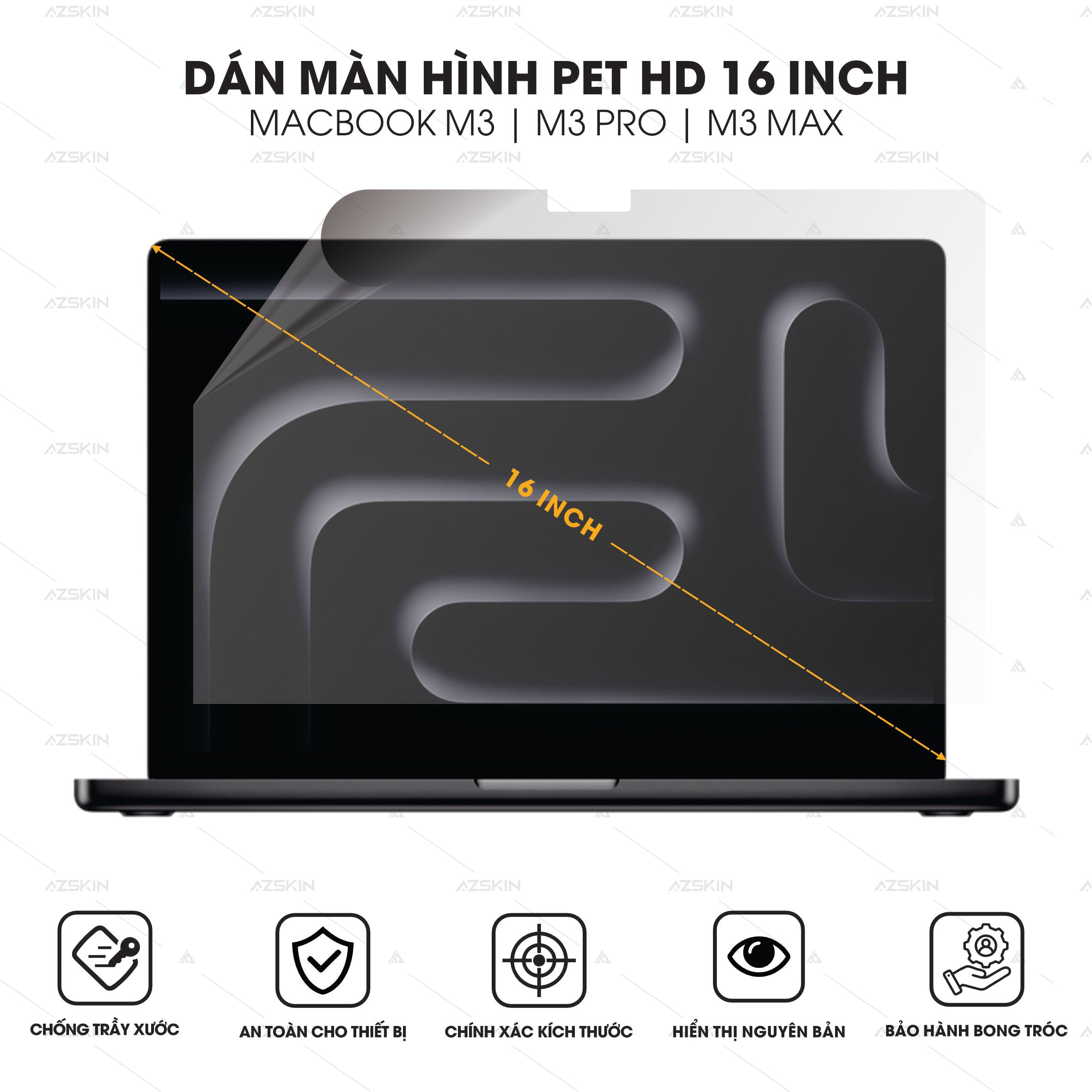 Miếng dán màn hình PET HD cho Macbook M3 / M3 Pro / M3 Max 16 inch