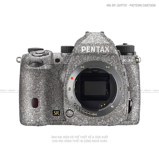 Dán Skin Máy Ảnh Pentax Vân Nổi Pattern Cartoon Trắng | UVPT12