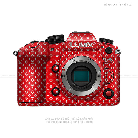 Dán Skin Máy Ảnh Lumix Vân Nổi Pattern LV Đỏ Trắng | UVPT16