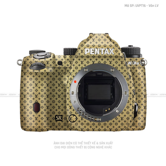 Dán Skin Máy Ảnh Pentax Vân Nổi Pattern LV Vàng Đồng | UVPT16
