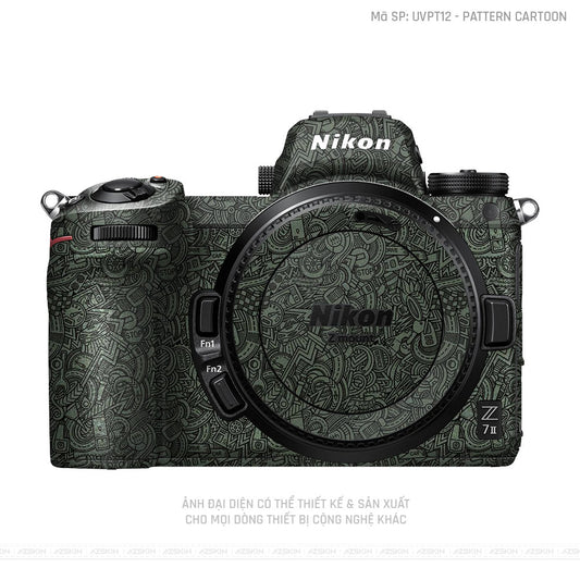 Dán Skin Máy Ảnh Nikon Vân Nổi Pattern Cartoon Xanh | UVPT12