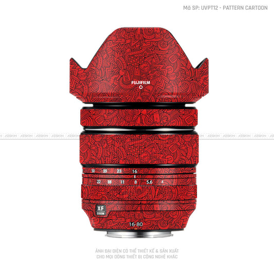 Dán Skin Ống Kính Fujifilm Vân Nổi Patern Cartoon Đỏ | UVPT12