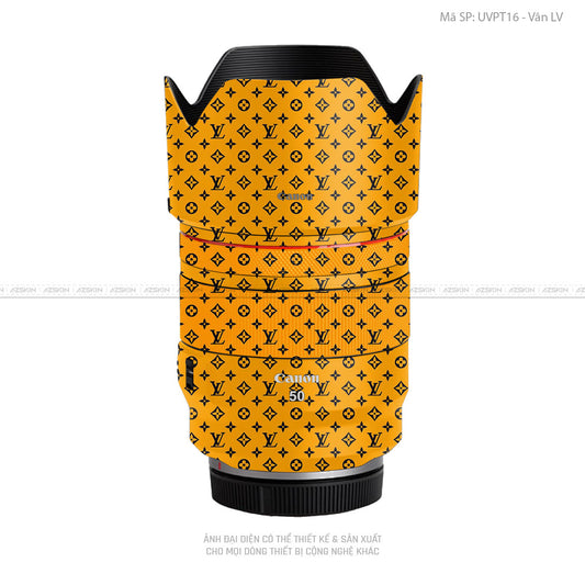 Dán Skin Ống Kính Canon Vân Nổi Pattern LV Đen Vàng | UVPT16