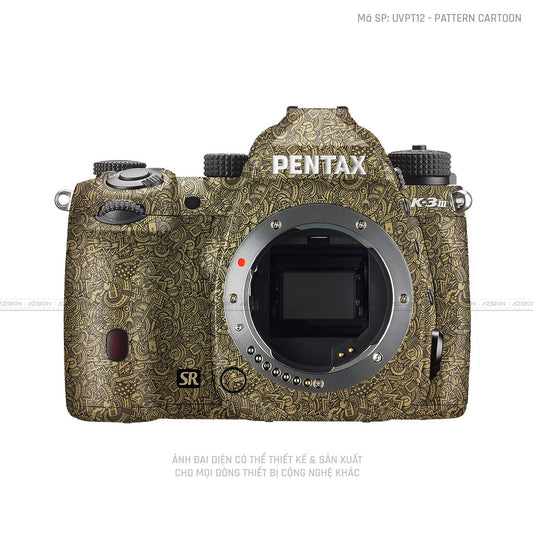 Dán Skin Máy Ảnh Pentax Vân Nổi Pattern Cartoon Vàng Đồng | UVPT12
