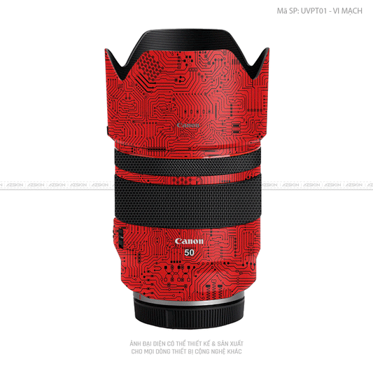 Dán Skin Ống Kính Canon Vân Nổi Vi Mạch Đỏ | UVPT01