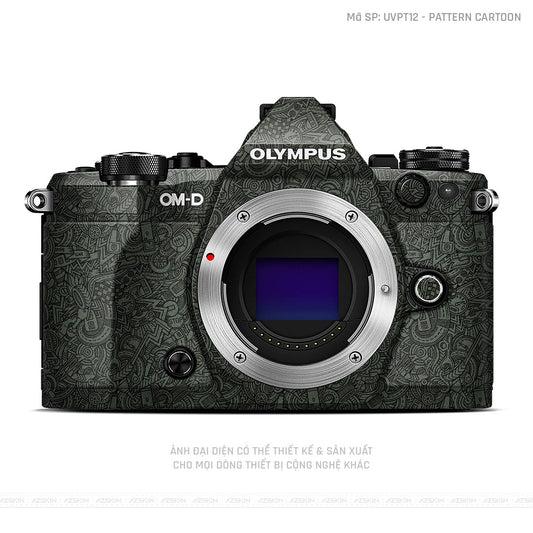 Dán Skin Máy Ảnh Olympus Vân Nổi Pattern Cartoon Xanh | UVPT12