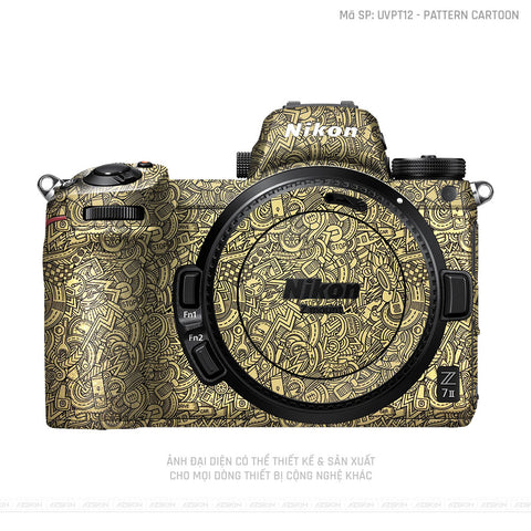 Dán Skin Máy Ảnh Nikon Vân Nổi Pattern Cartoon Vàng Đồng | UVPT12