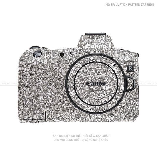 Dán Skin Máy Ảnh Canon Vân Nổi Pattern Cartoon Trắng | UVPT12