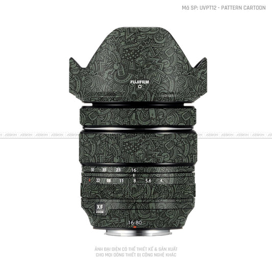 Dán Skin Ống Kính Fujifilm Vân Nổi Patern Cartoon Xanh | UVPT12