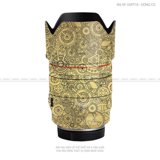 Dán Skin Ống Kính Canon Vân Nổi Động Cơ Vàng Đồng | UVPT18