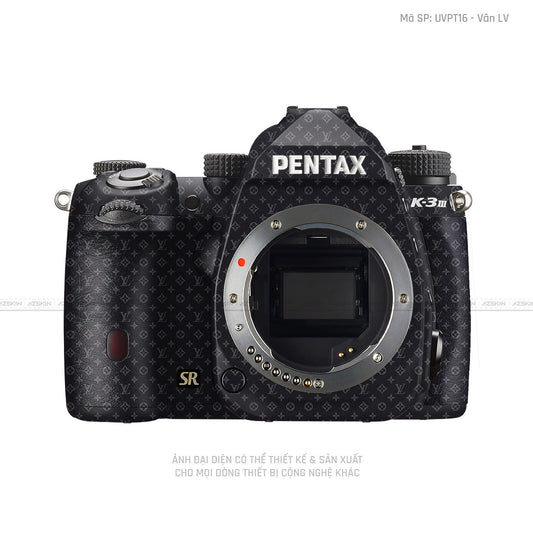 Dán Skin Máy Ảnh Pentax Vân Nổi Pattern LV Xanh Than | UVPT16