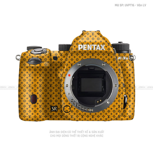 Dán Skin Máy Ảnh Pentax Vân Nổi Pattern LV Cam Đen | UVPT16