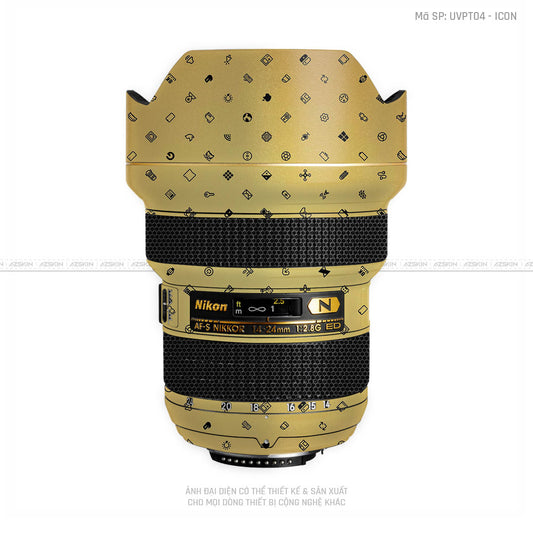 Dán Skin Ống Kính Nikon Vân Nổi Pattern ICon Vàng Đồng | UVPT04