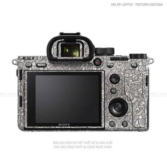 Dán Skin Máy Ảnh Sony Vân Pattern Cartoon Trắng | UVPT12
