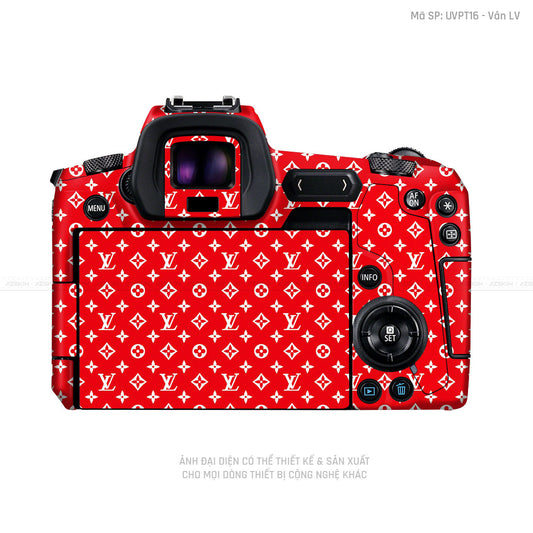 Dán Skin Máy Ảnh Canon Vân Nổi Vân Pattern LV Đỏ Trắng | UVPT16