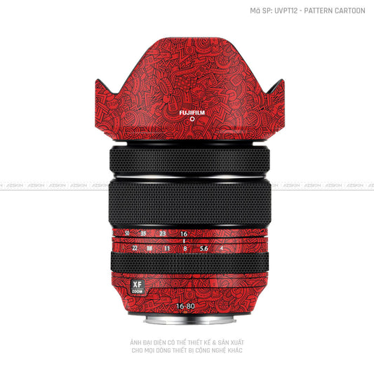 Dán Skin Ống Kính Fujifilm Vân Nổi Patern Cartoon Đỏ | UVPT12