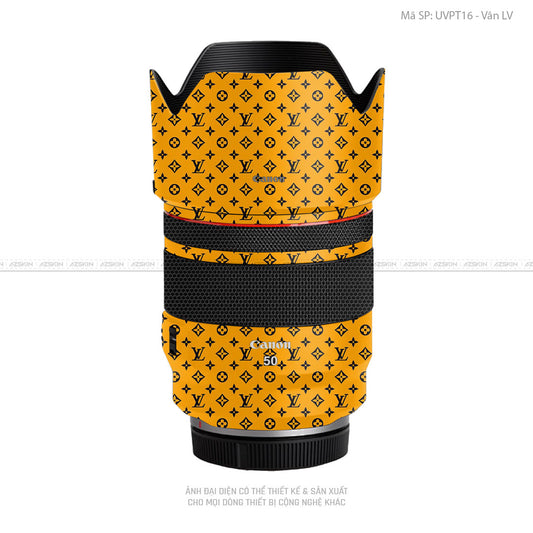 Dán Skin Ống Kính Canon Vân Nổi Pattern LV Đen Vàng | UVPT16