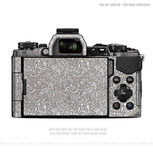Dán Skin Máy Ảnh Olympus Vân Nổi Pattern Cartoon Trắng | UVPT12