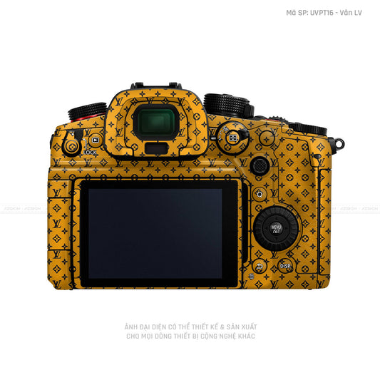 Dán Skin Máy Ảnh Lumix Vân Nổi Pattern LV Vàng Đen | UVPT16