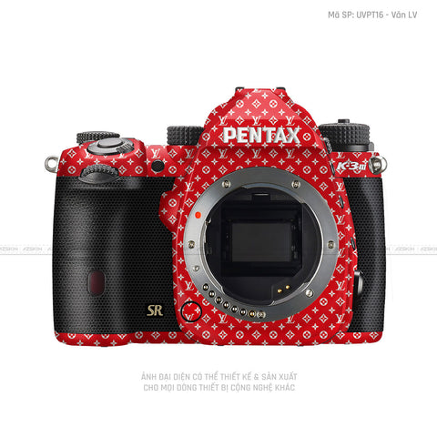 Dán Skin Máy Ảnh Pentax Vân Nổi Pattern LV Đỏ Trắng | UVPT16