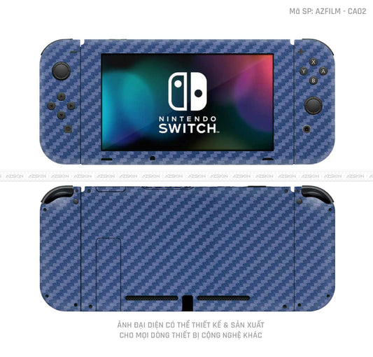 Dán Skin Máy Chơi Game Nintendo Switch Vân Carbon Xanh | CA02