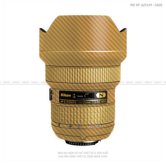 Dán Skin Ống Kính Nikon Vân Nổi Carbon Vàng | AZFILM-CA05