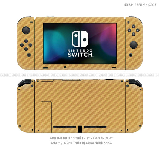 Dán Skin Máy Chơi Game Nintendo Switch Vân Carbon Vàng | CA05
