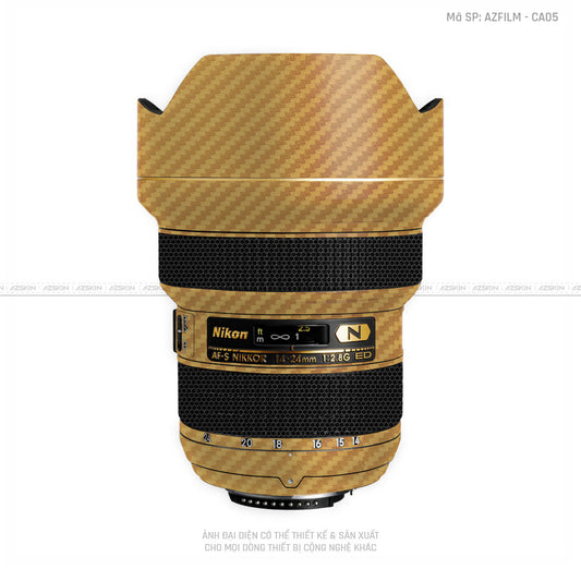 Dán Skin Ống Kính Nikon Vân Nổi Carbon Vàng | AZFILM-CA05
