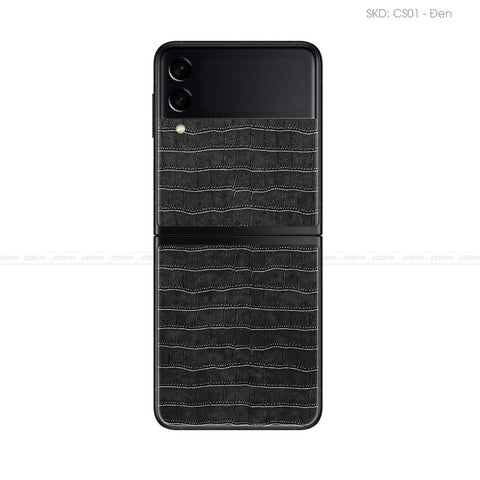 Miếng Dán Da Samsung Z Flip 4 Vân Cá Sấu Đen | CS01