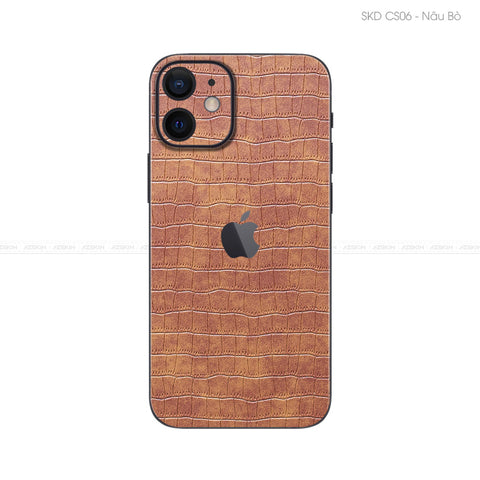 Miếng Dán Da IPhone 12 Series Vân Cá Sấu Nâu | CS06