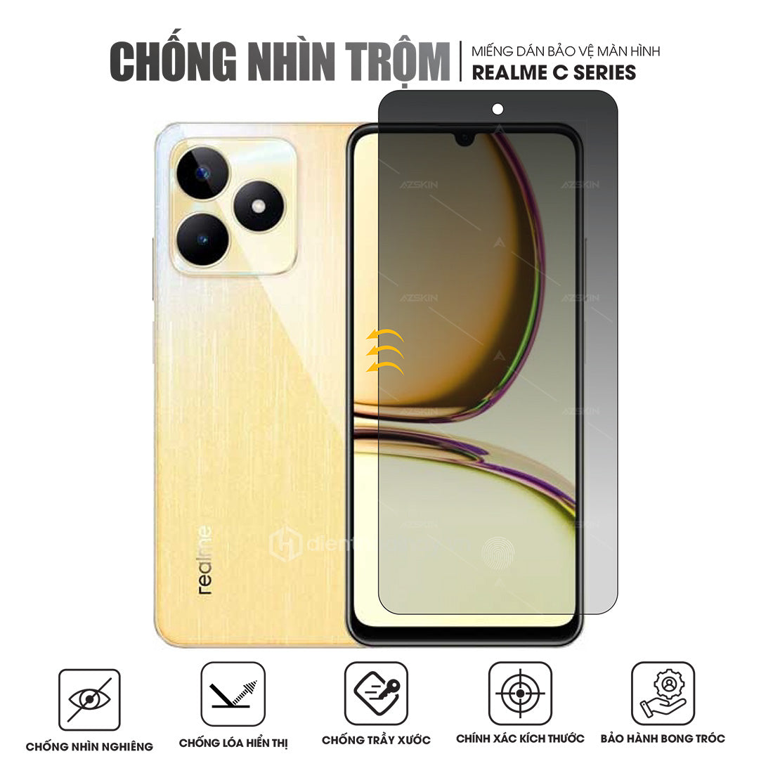 Miếng dán màn hình chống nhìn trộm Realme C11, C25s, C25Y, C30s, C33, C35, C51, C53, C55