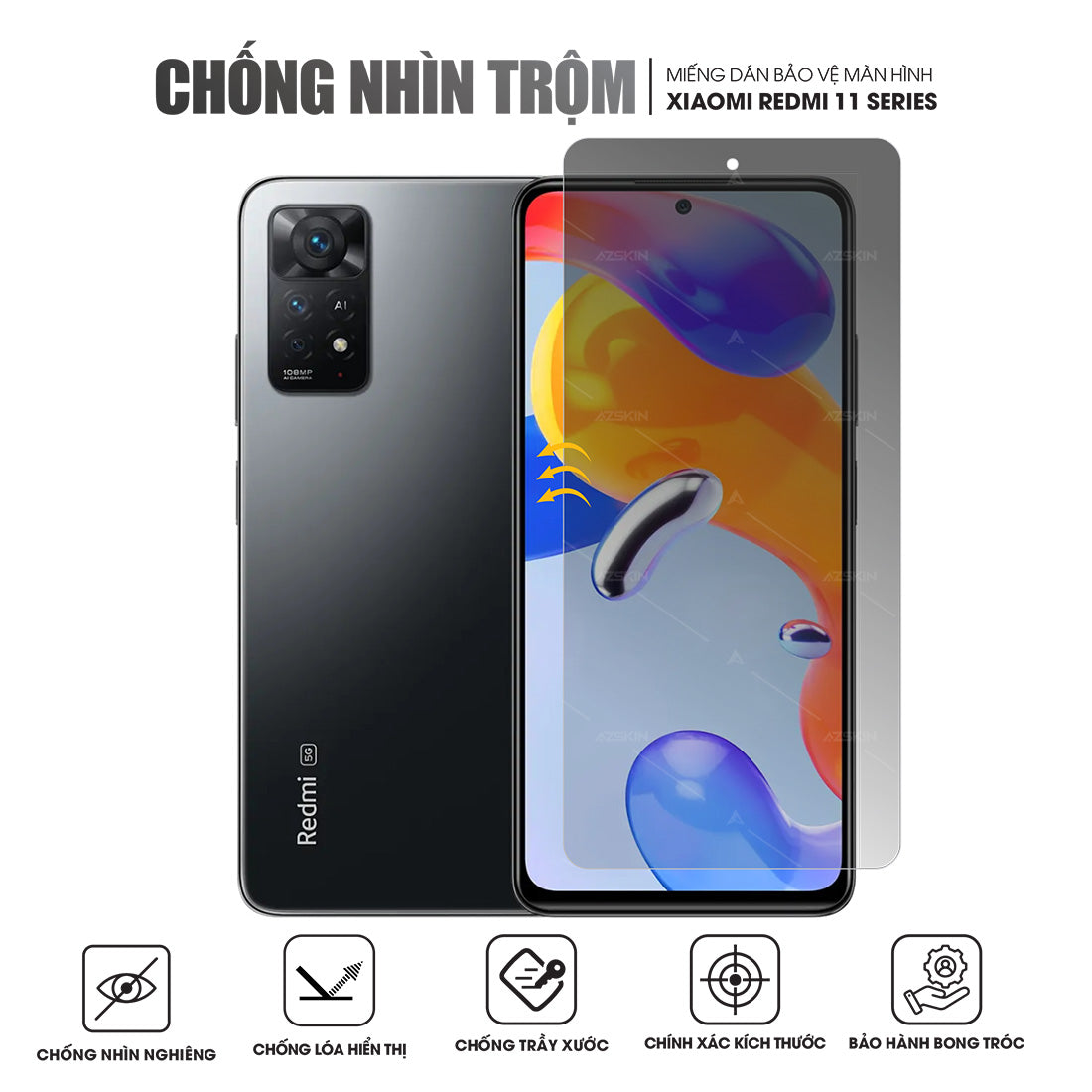 Miếng Dán Màn Hình Chống Nhìn Trộm Xiaomi Redmi Note 11 | 11 Pro | 11S