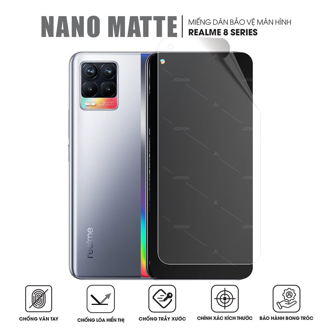Miếng dán màn hình chống vân tay chống lóa Realme 8 | 8 Pro
