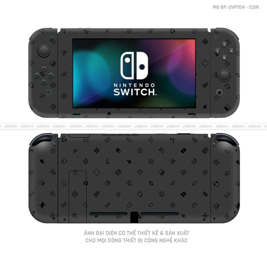 Dán Skin Máy Chơi Game Nintendo Switch Vân ICON Đen | UVPT04