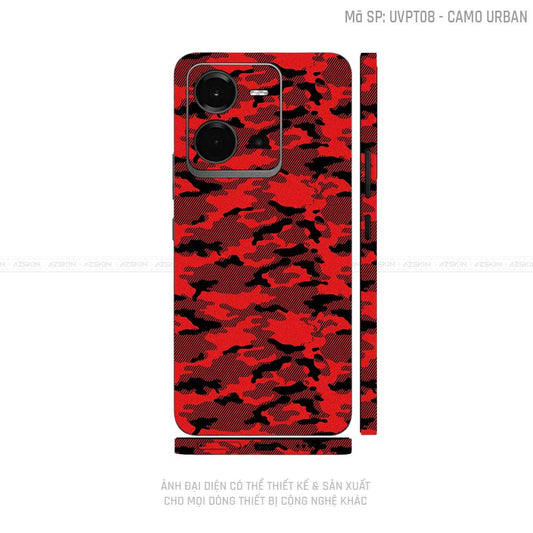 Dán Skin Vivo V Series Vân Camo Urban Đỏ | UVPT08