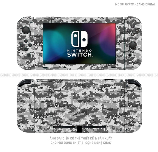 Dán Skin Máy Chơi Game Nintendo Switch Vân Camo Digital Xám | UVPT11