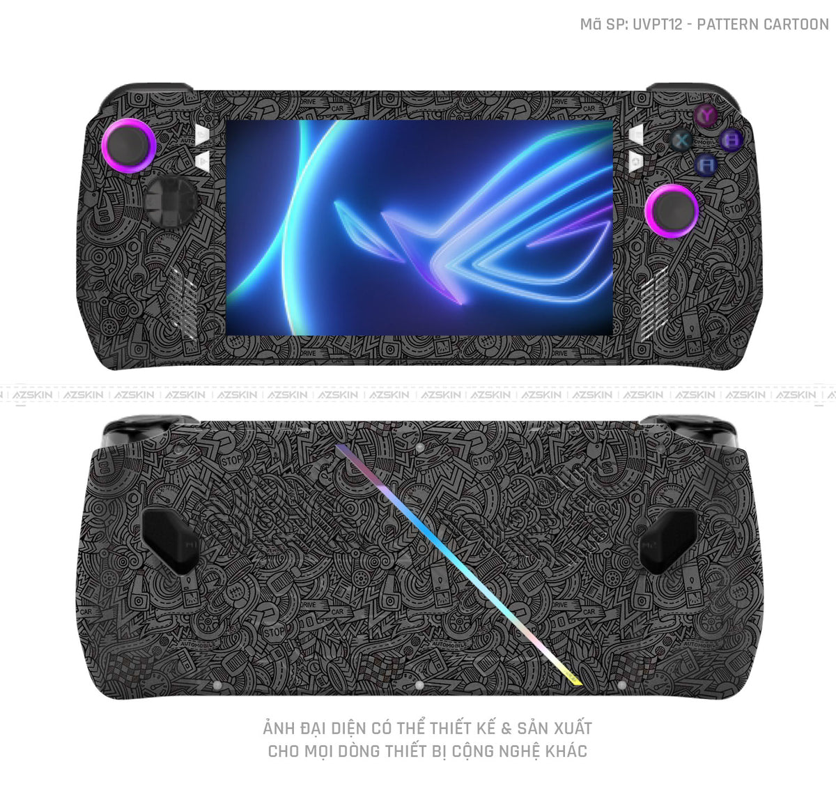 Dán Skin Máy Chơi Game Asus ROG Vân Pattern Cartoon Đen | UVPT12