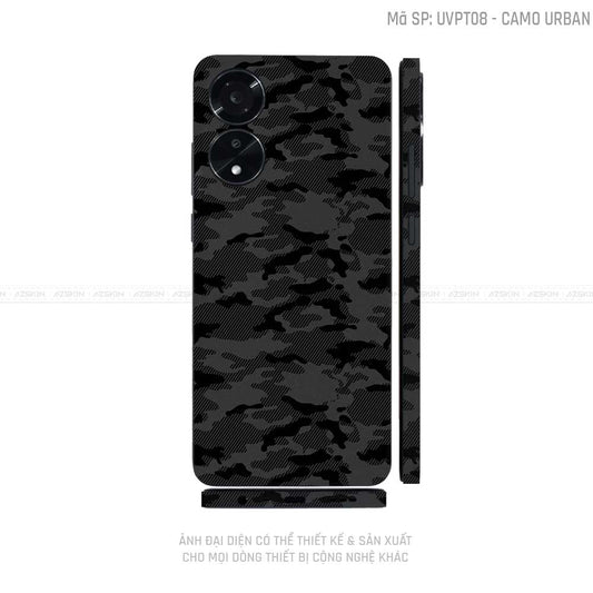 Miếng Dán Skin Điện Thoại OPPO A Series Vân Nổi Camo Đen | UVPT08