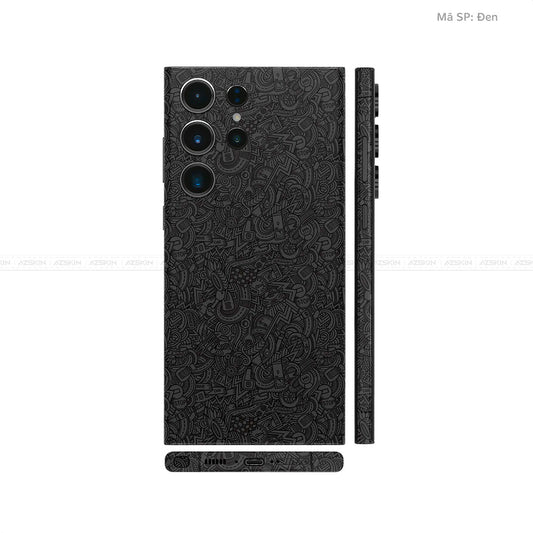 Dán Skin Galaxy S23 Series Vân Nổi Pattern Cartoon Đen | UVPT12