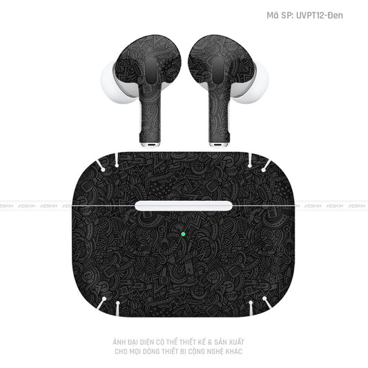 Dán Skin Tai Nghe Airpod 3 Vân Nổi Cartoon Đen | UVPT12