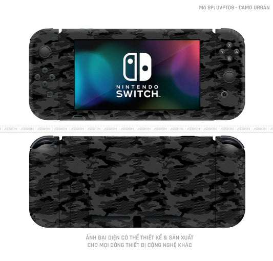 Dán Skin Máy Chơi Game Nintendo Switch Vân Camo Digital Đen | UVPT08