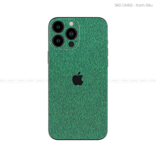 Miếng Dán Da IPhone 14 Series Vân Demin Xanh Rêu | DM03