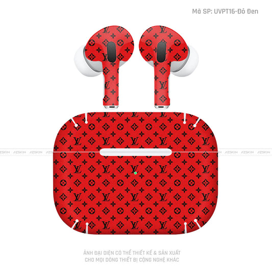 Dán Skin Tai Nghe Airpod Pro/ Pro 2 Vân LV Vàng Đỏ Đen| UVPT16