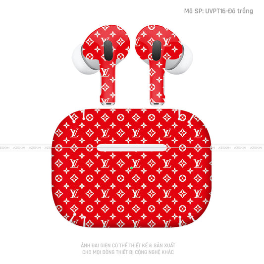 Dán Skin Tai Nghe Airpod 3 Vân LV Đỏ Trắng | UVPT16