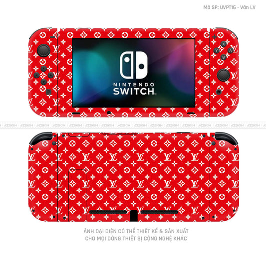 Dán Skin Máy Chơi Game Nintendo Switch Vân Pattern LV Đỏ Trắng | UVPT16