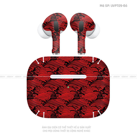 Dán Skin Tai Nghe Airpod Pro/ Pro 2 Pattern Wave Đỏ | UVPT09