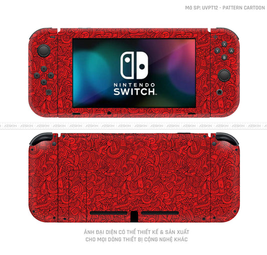 Dán Skin Máy Chơi Game Nintendo Switch Vân Pattern Cartoon Đỏ | UVPT12