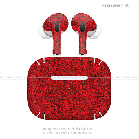 Dán Skin Tai Nghe Airpod Pro/ Pro 2 Pattern Cartoon Đỏ | UVPT12